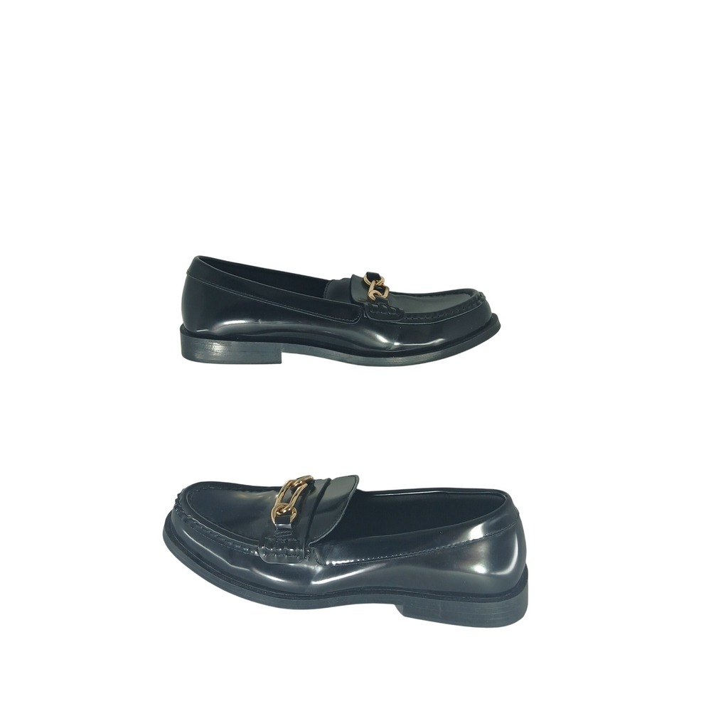 H&M Chain Link Loafers 6 Black Polished Gold Detail Dark Academia Officecore